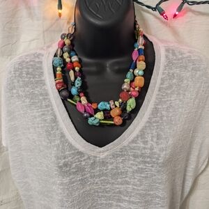 Multicolor 3 Strands Vintage Glass Beaded Necklace